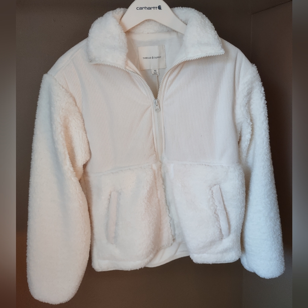 White Sherpa Zip Up Jacket - Size XS